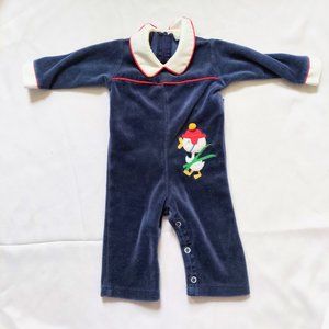 Thomas 3M-6M Blue Romper Collared Snow Ski Duck Applique Vintage